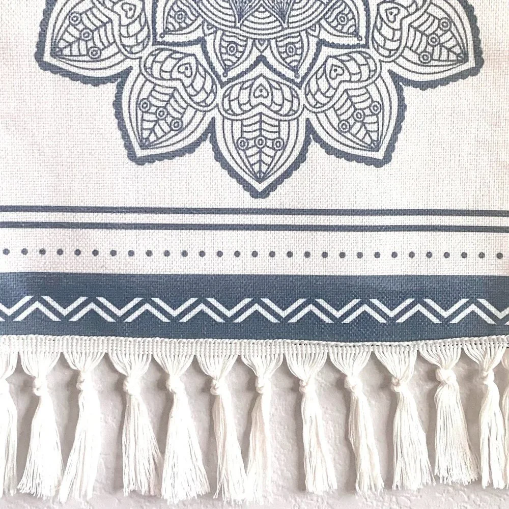 Set/2 Gray Beige Boho Mandala Aztec Ethnic Print Tapestry Wall Hangings w/ Hooks